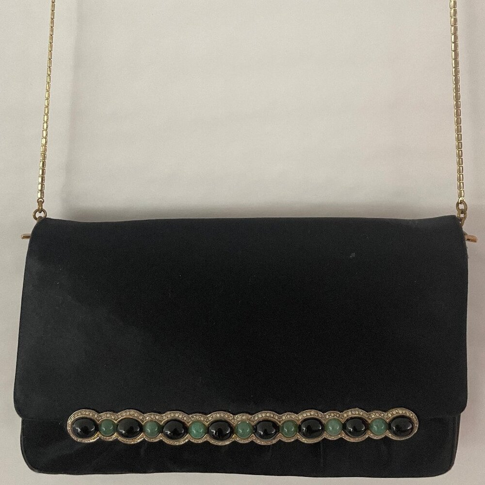 Judith Leiber Black Satin Clutch